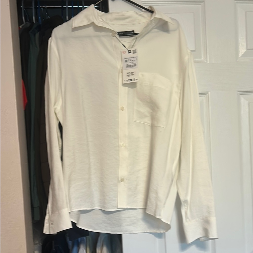 Zara White Casual Button Down Shirt